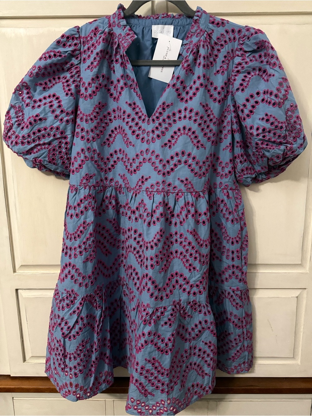 Sugarlips Blue Mini Dress with Pink Eyelet